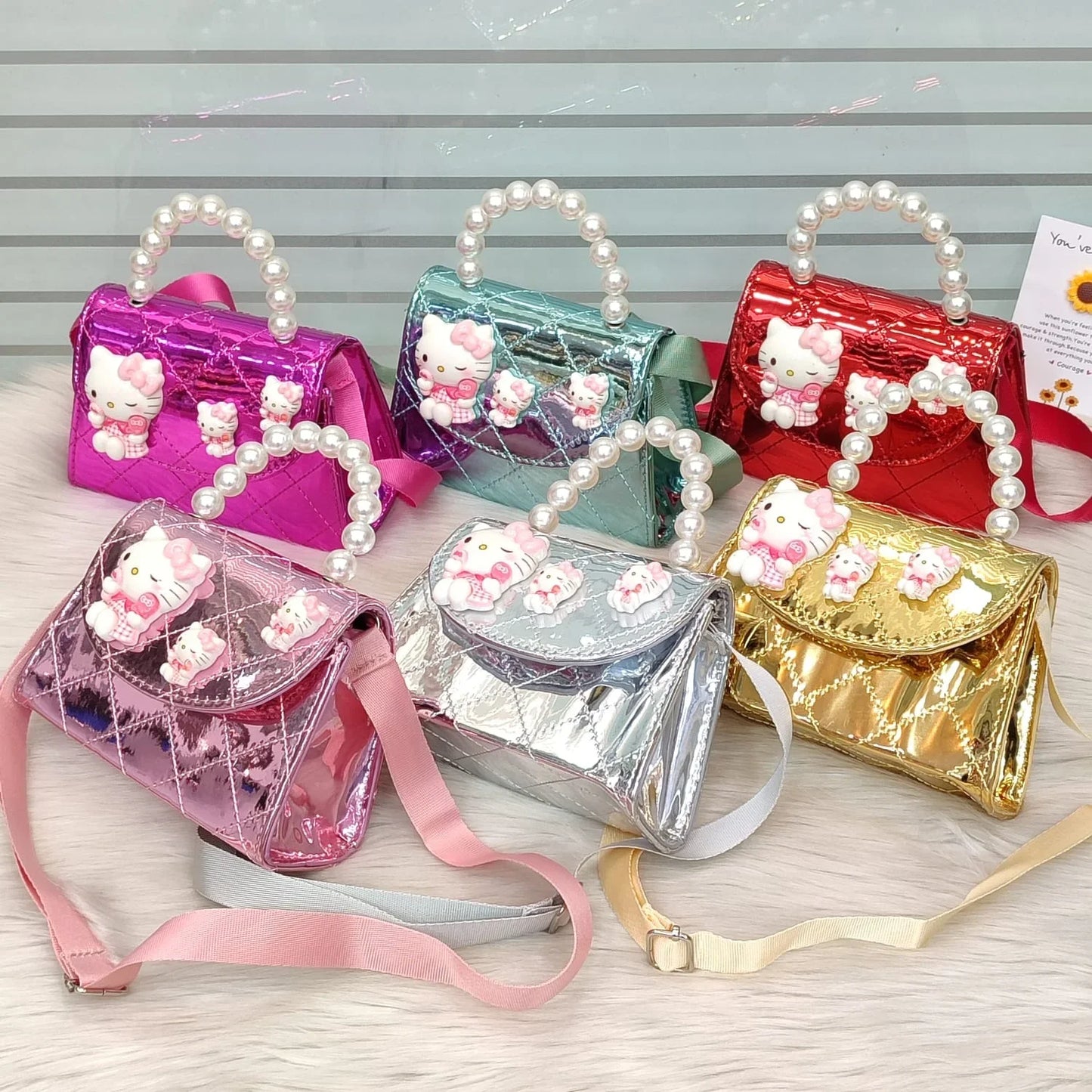 Stylish Kids Shoulder Bag with Pearl Handle & Cute Design