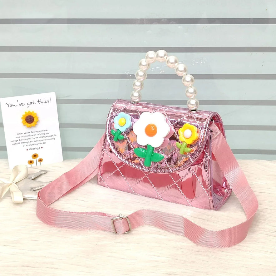Stylish Kids Shoulder Bag with Pearl Handle & Cute Design