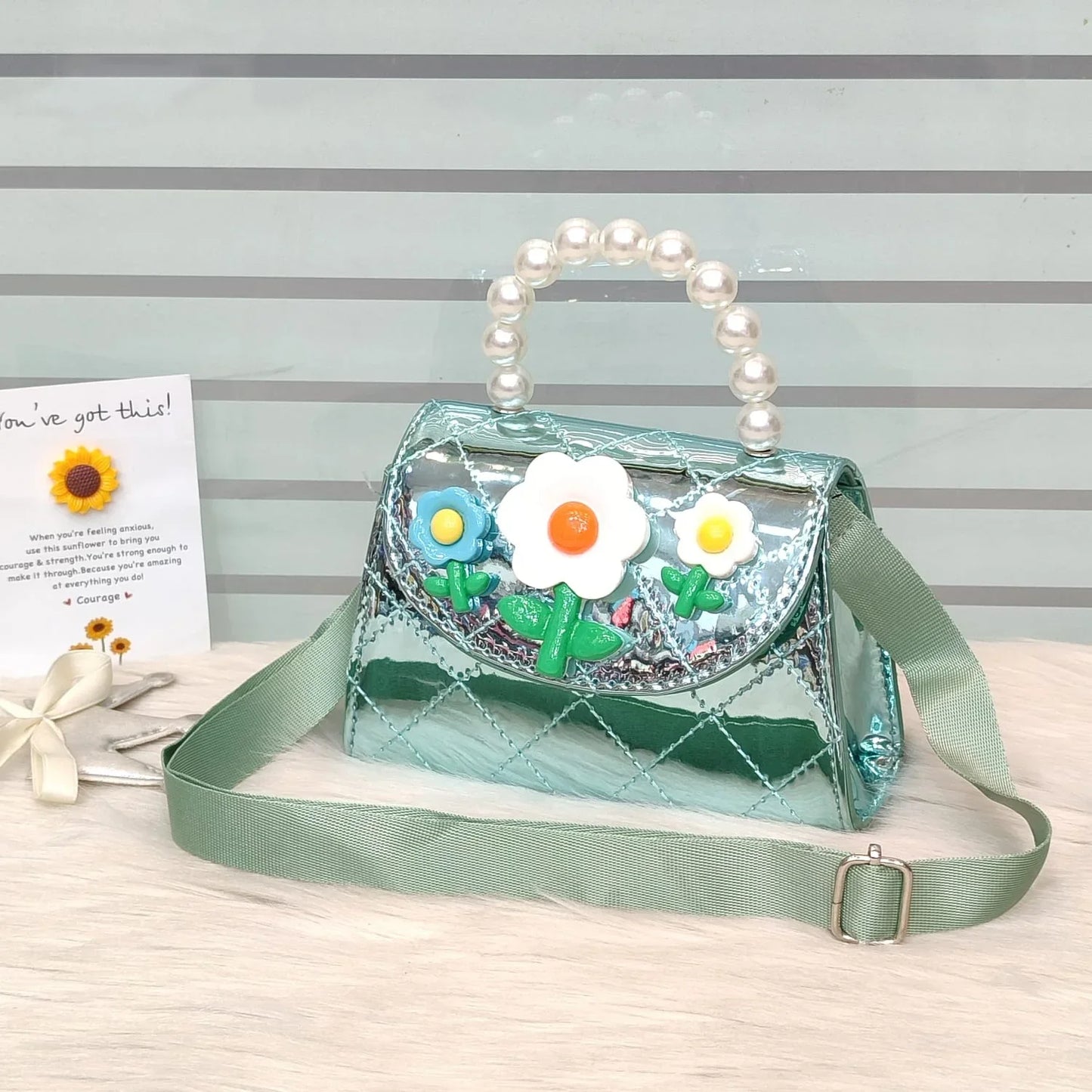 Stylish Kids Shoulder Bag with Pearl Handle & Cute Design