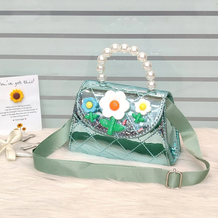 Stylish Kids Shoulder Bag with Pearl Handle & Cute Design