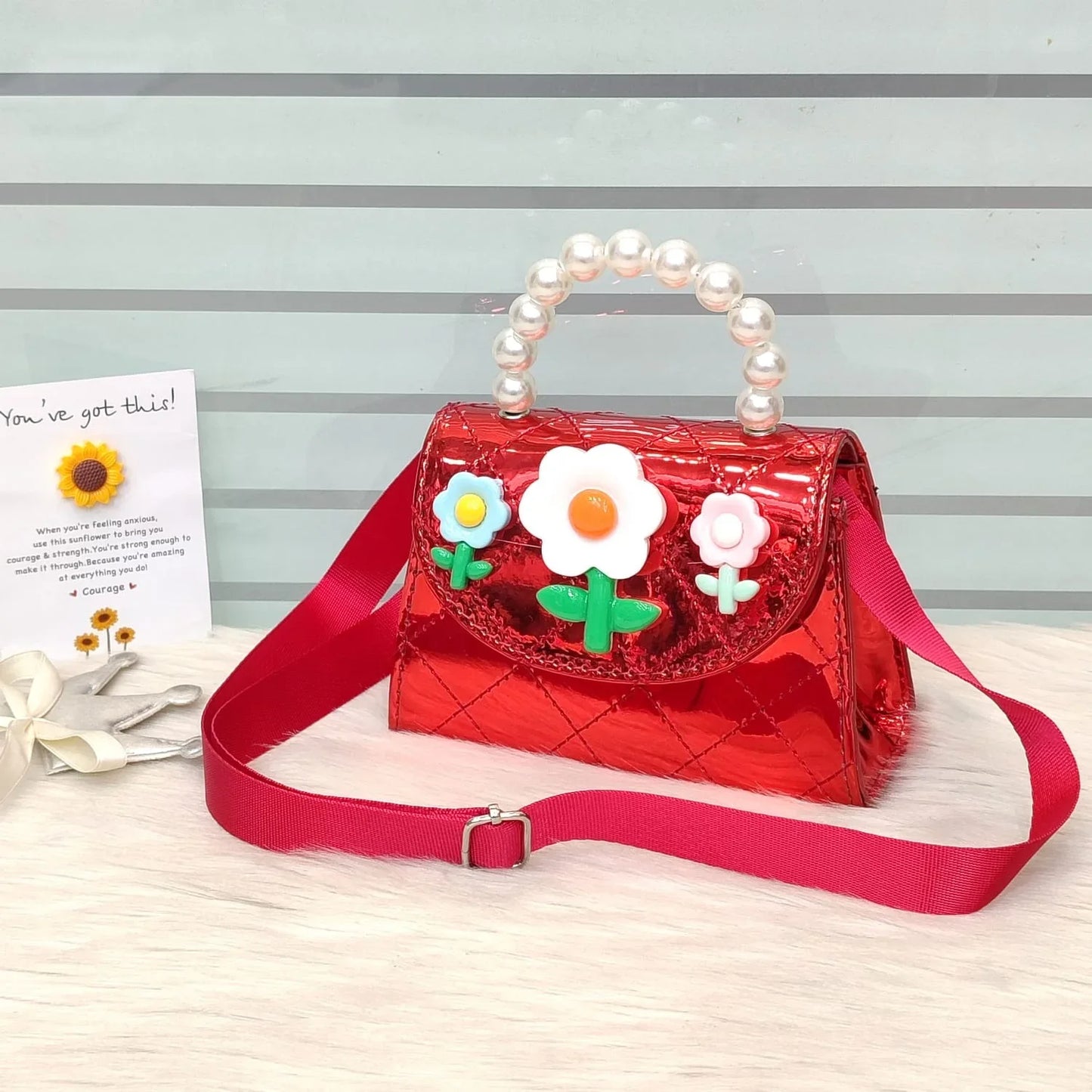 Stylish Kids Shoulder Bag with Pearl Handle & Cute Design