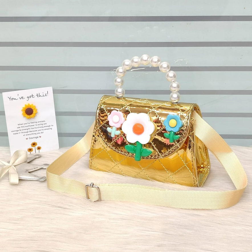 Stylish Kids Shoulder Bag with Pearl Handle & Cute Design
