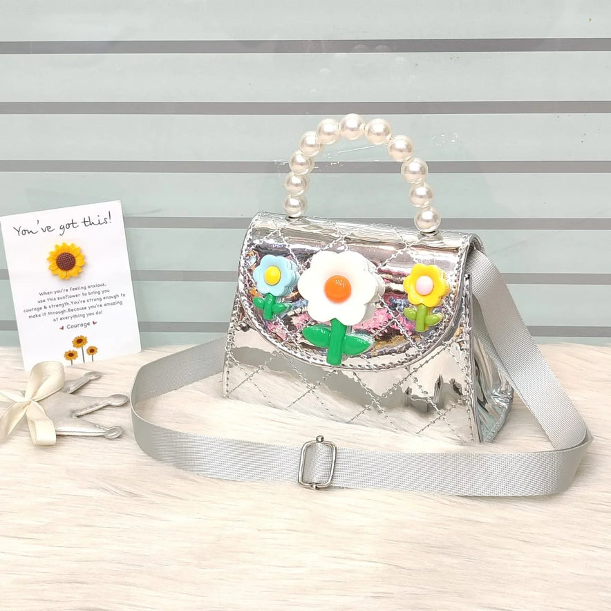 Stylish Kids Shoulder Bag with Pearl Handle & Cute Design