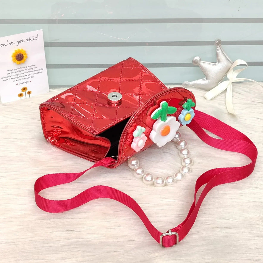 Stylish Kids Shoulder Bag with Pearl Handle & Cute Design