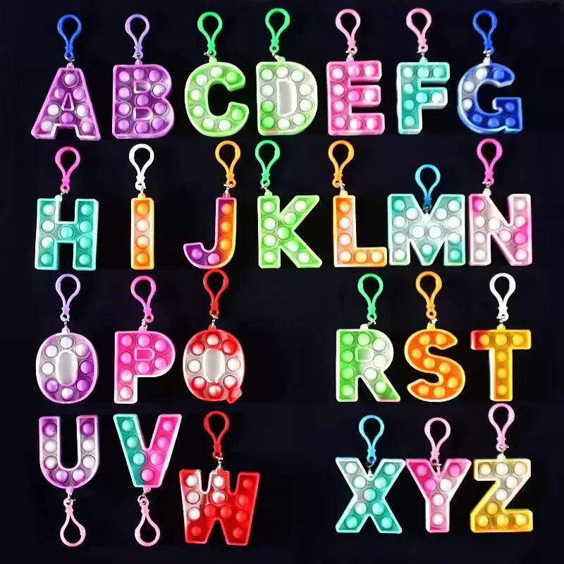 A–Z Alphabet Fidget Keychain 1 Pcs  – 26-Letter Silicone Push Bubble Toy Set for Kids & Bags 1 Pcs