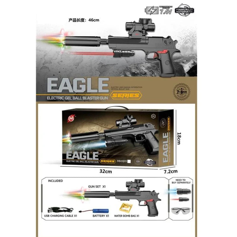 Desert Eagle Electric Water Bullet Gun – Light-Up Blaster with Silencer & Rechargeable Battery