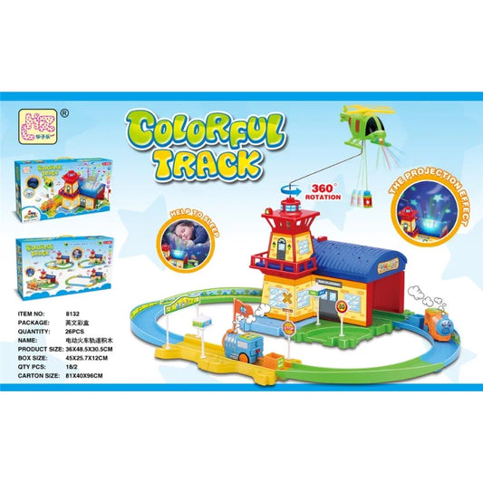 360° Rotating Sleep-Aid Lighthouse Toy with Train Track Assembly