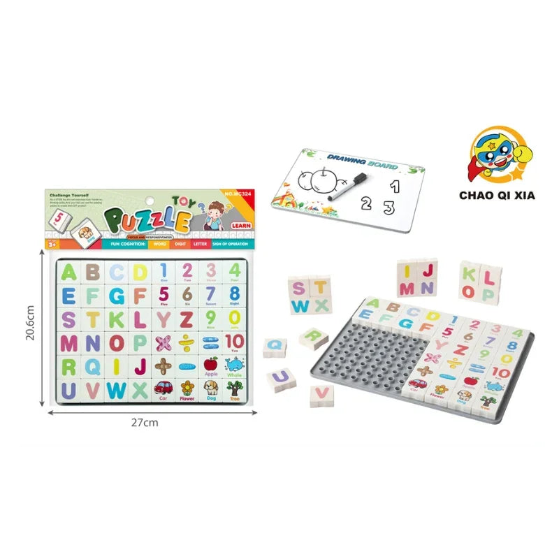 Learn & Play Duo – Alphabet & Number Puzzle with Magnetic Drawing Board
