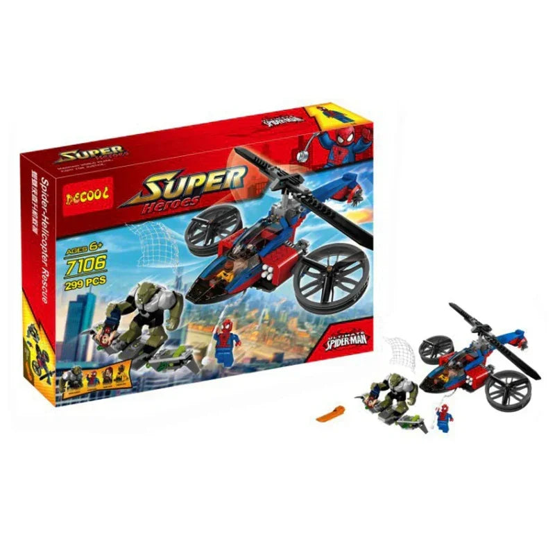 Superhero Helicopter Rescue Set with Spider-Man & Villain Figures Toy For Kids