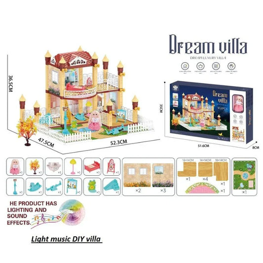 Diy Villa Set With Small Doll Battery For Kids