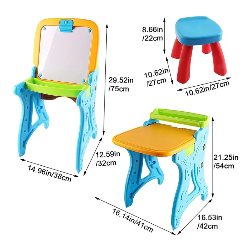 2 In 1 Drawing Desk And Easel Learning Playset For Kids