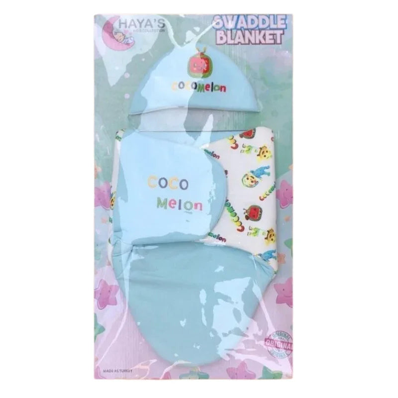 Baby Swaddle Blanket Co CO melon-Themed with Matching Cap – Soft and Comfortable