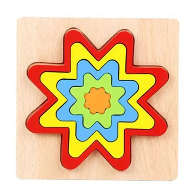 Colorful Geometrical Shape 08 Sided Star Wooden Puzzle Educational and Learning Toy for Kids