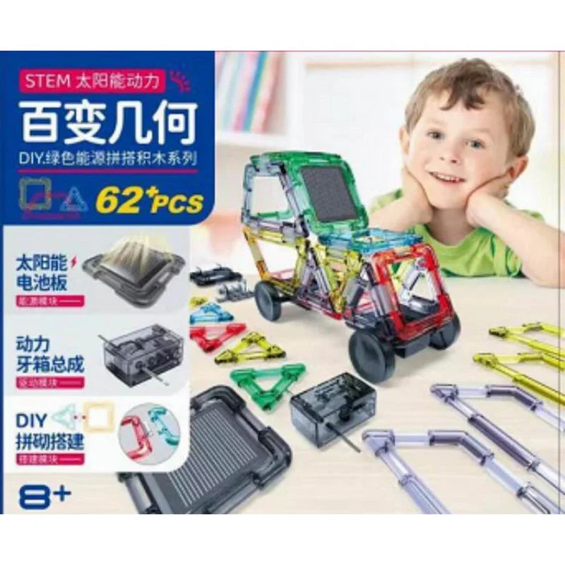 STEM Solar Car DIY Kit Build with 62-Piece Construction Set