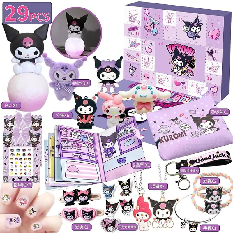 Kuromi Surprise Gift Box – 29PCS Cute Anime Accessory Set with Figures, Stickers, Jewelry & More