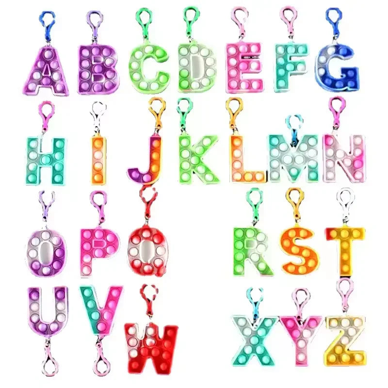 A–Z Alphabet Fidget Keychain 1 Pcs  – 26-Letter Silicone Push Bubble Toy Set for Kids & Bags 1 Pcs