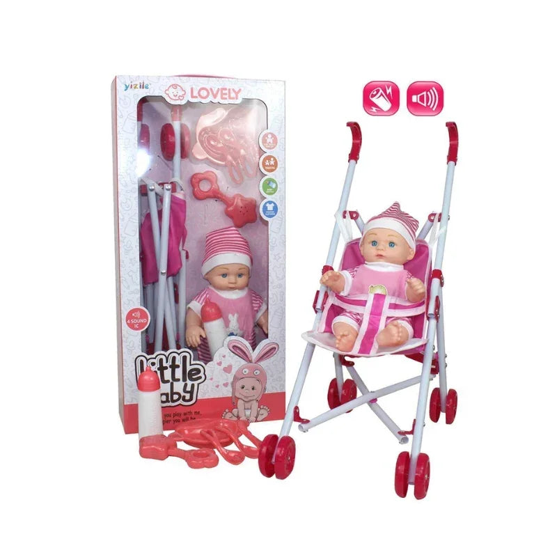 Lovely Baby Doll Stroller Set – Realistic Sounds & Accessories for Fun Roleplay