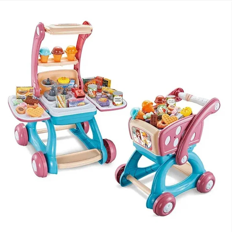 2-in-1 Supermarket & Makeup Playset Transformable Trolley for Stylish Roleplay Fun
