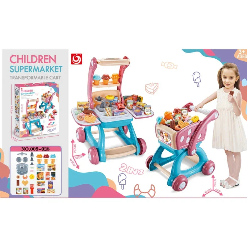 2-in-1 Supermarket & Makeup Playset Transformable Trolley for Stylish Roleplay Fun