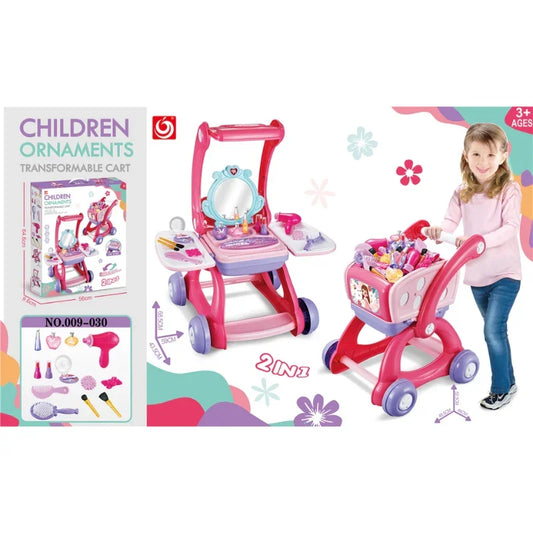 2-in-1 Supermarket & Makeup Playset Transformable Trolley for Stylish Roleplay Fun