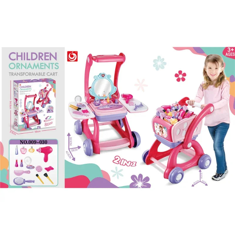 2-in-1 Supermarket & Makeup Playset Transformable Trolley for Stylish Roleplay Fun