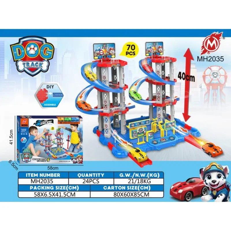 Dog Track Racing Tower 93/70 PCS DIY Car Playset with Spiral Tracks & Speed Launchers