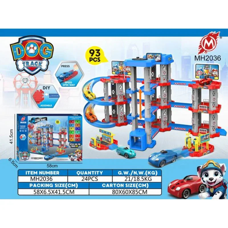 Dog Track Racing Tower 93/70 PCS DIY Car Playset with Spiral Tracks & Speed Launchers