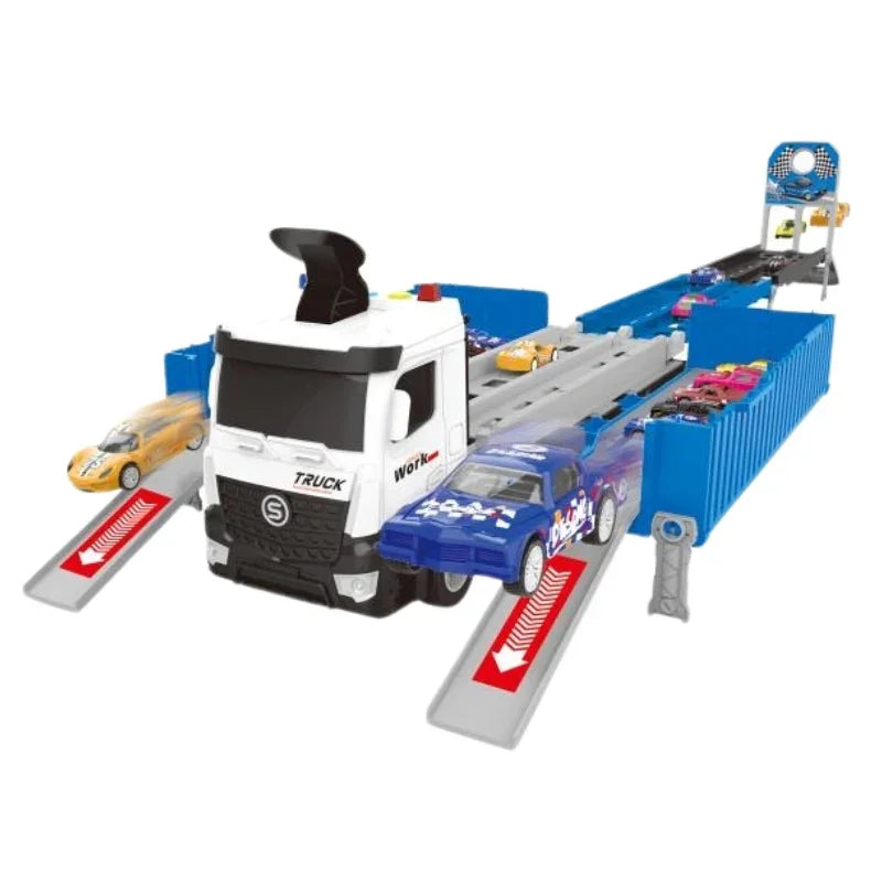 Carrier Truck Race Track Plset Foldable Car Transporter with Mini Cars for Kids Ages