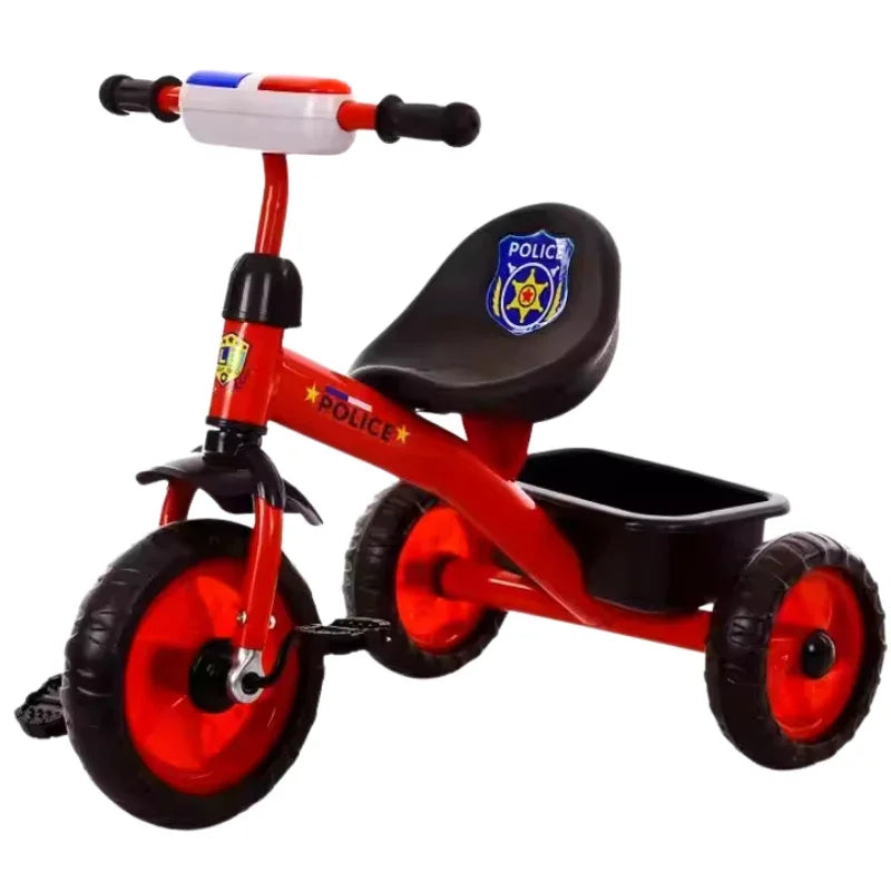Kids Police Tricycle Sturdy 3 Wheel Ride On Bike with Basket Available in 3 Colors
