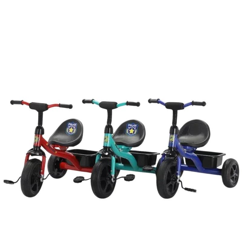 Kids Police Tricycle Sturdy 3 Wheel Ride On Bike with Basket Available in 3 Colors