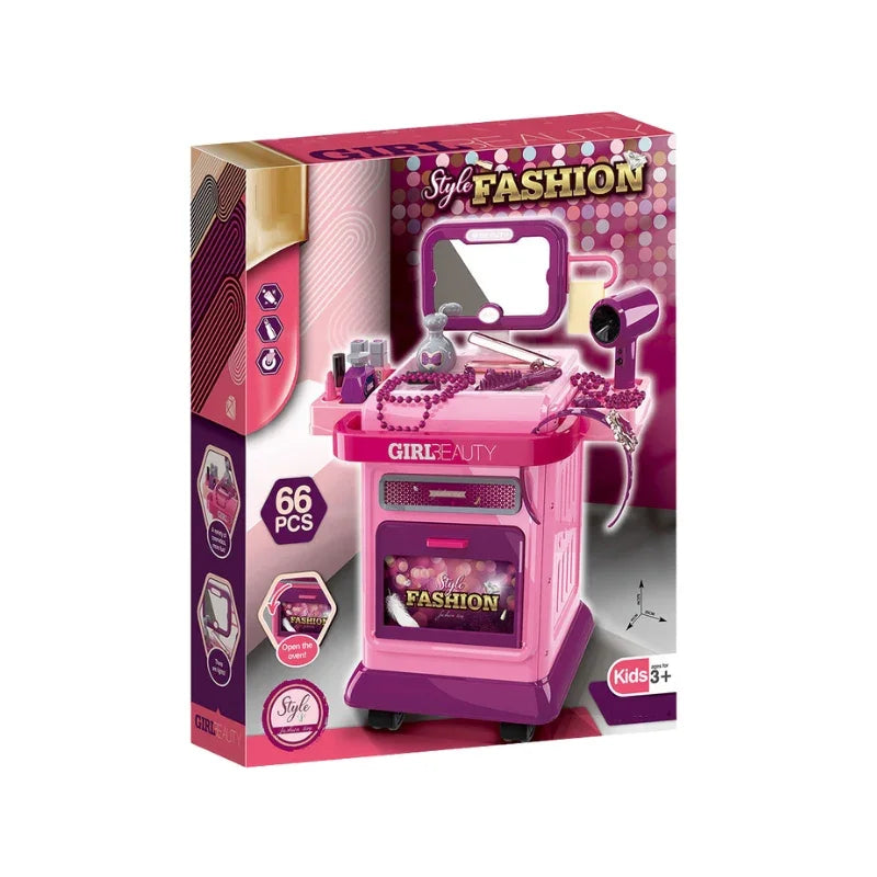 Kids Beauty Fashion Trolley Set Stylish Makeup & Hair Salon Play Station