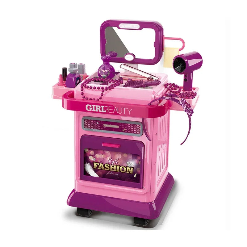 Kids Beauty Fashion Trolley Set Stylish Makeup & Hair Salon Play Station