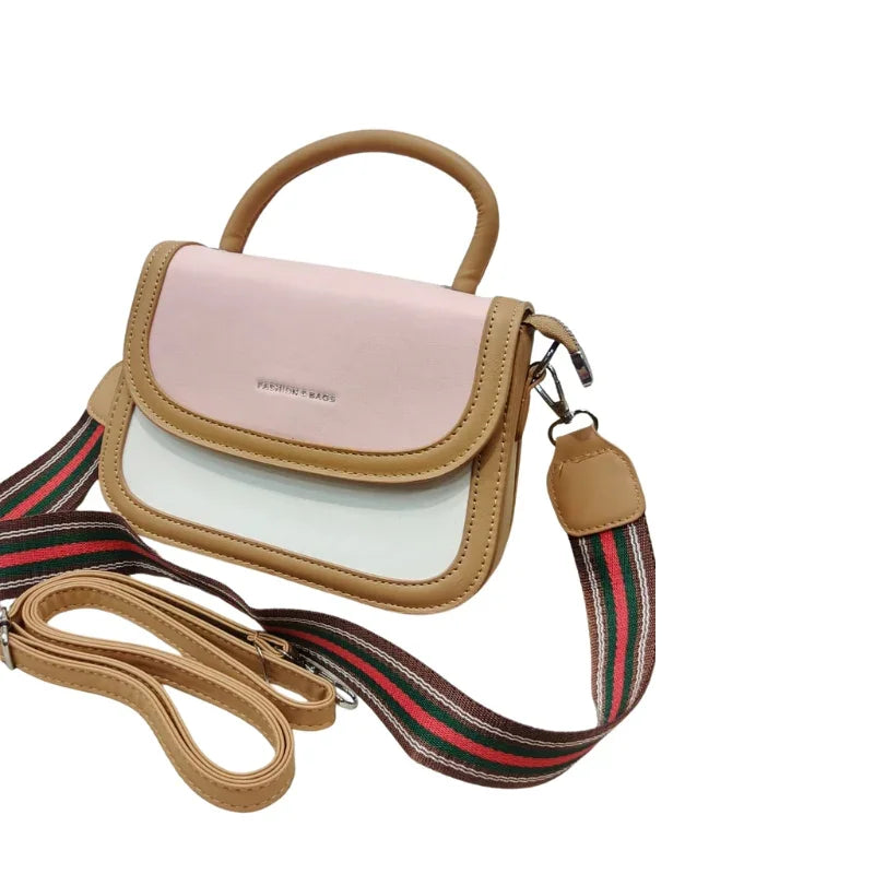 Stylish Girls Pink and White Shoulder Bag with Dual Straps