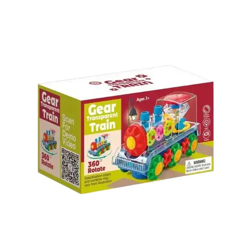 Transparent Gear Train Toy with Flashing Lights and Music 360 Rotation