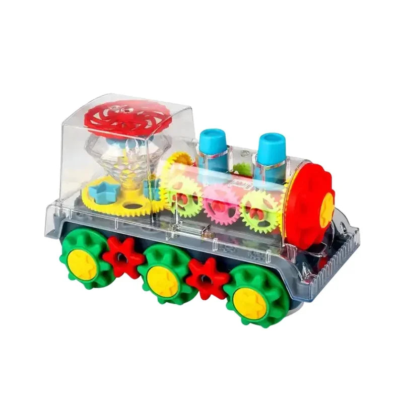 Transparent Gear Train Toy with Flashing Lights and Music 360 Rotation