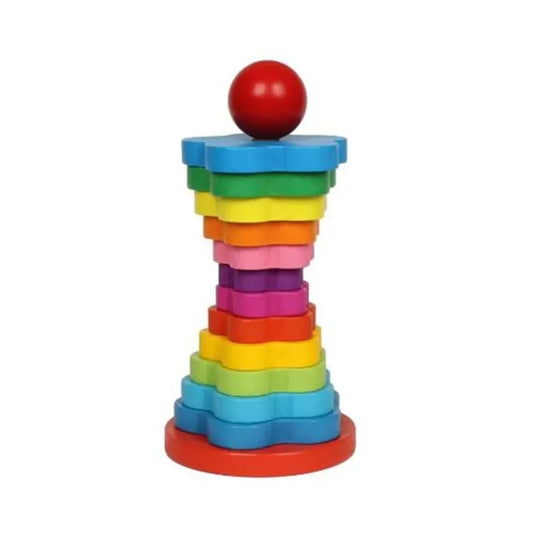 Rainbow Tower Wooden Toy Color Sorting & Stacking Fun