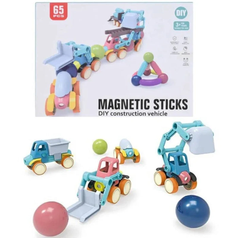 Magnetic Sticks DIY Construction Vehicle Set Build Play & Create (25 PCS)