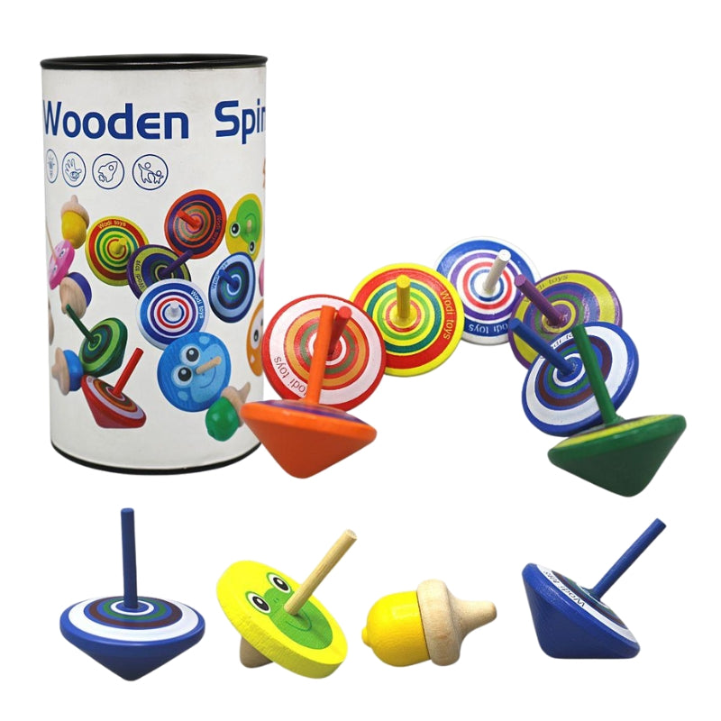 Colorful Wooden Spinning Tops Toy Set Fun & Educational Play