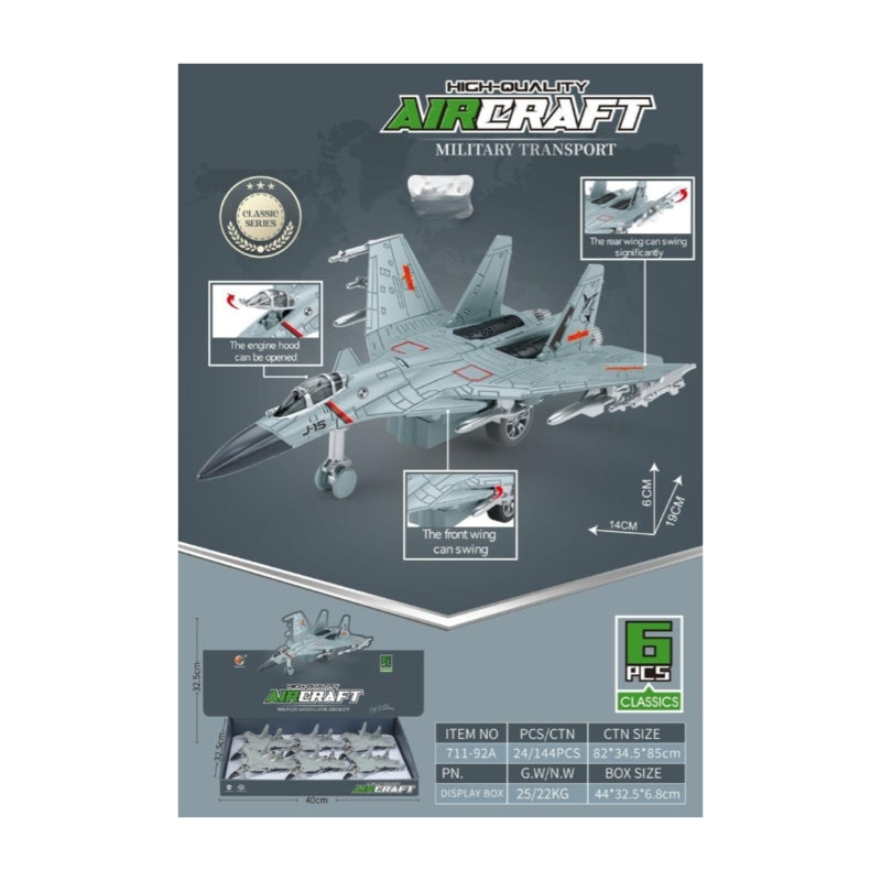 High-Quality J-15 Military Fighter Jet Aircraft Toy with Moving Wings and Openable Hood