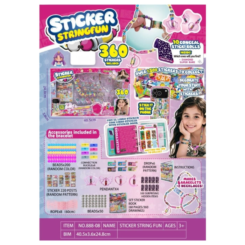 Sticker String Fun Wearable and Shareable Sticker Bracelet Making Kit (360 Stickers)