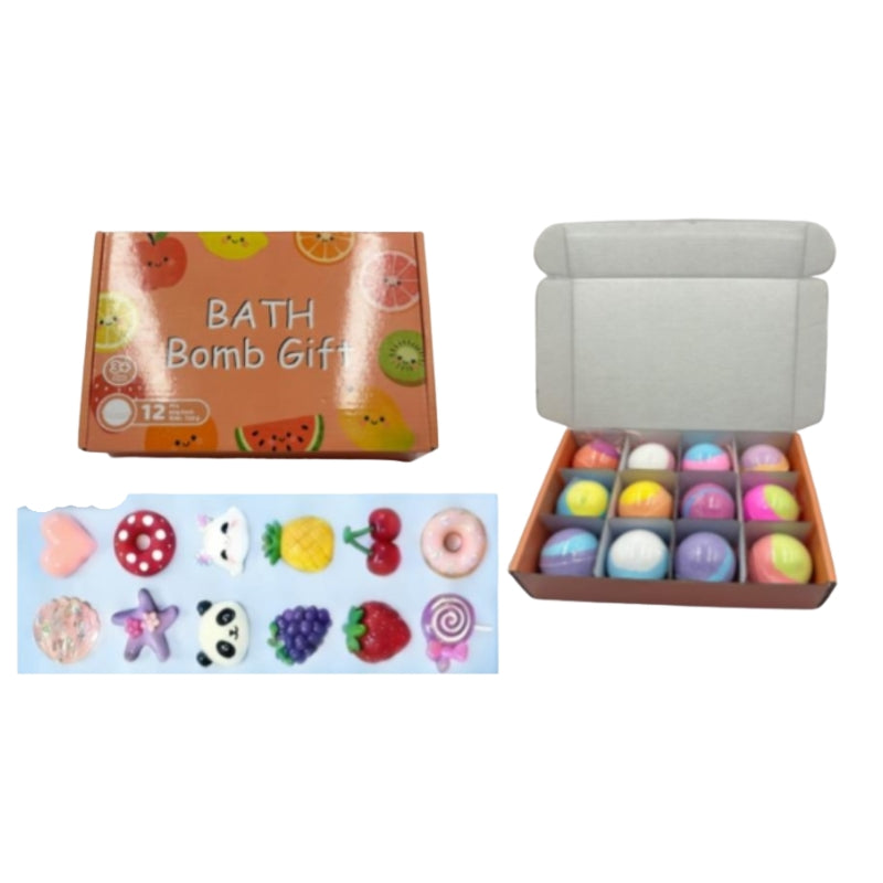 Kids Fruity Bath Bomb Gift Set with Toy Surprises (12 Pieces)