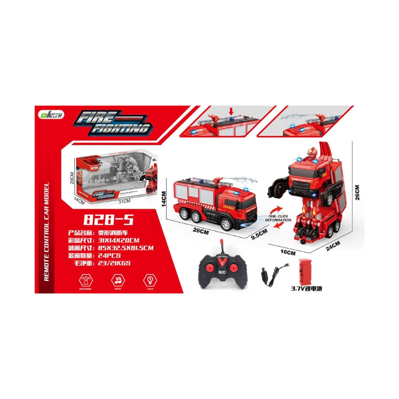 Remote Control Fire Fighting Transforming Truck Toy with Water Spray
