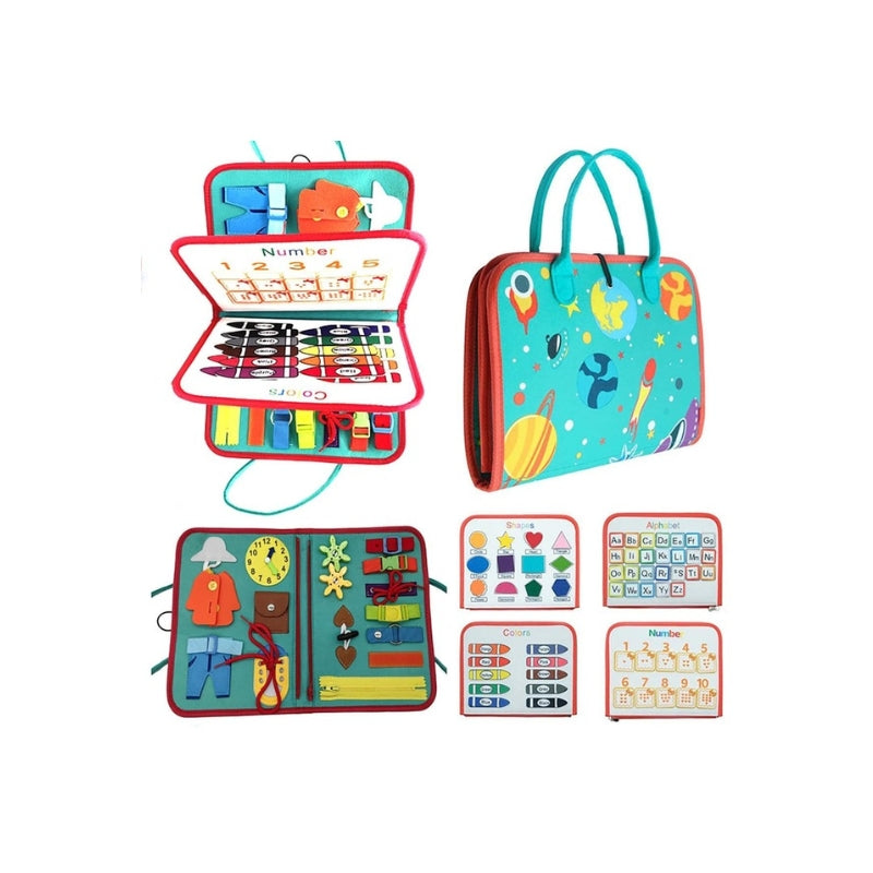 Space Theme Toddler Felt Busy Board Bag with Alphabet and Numbers