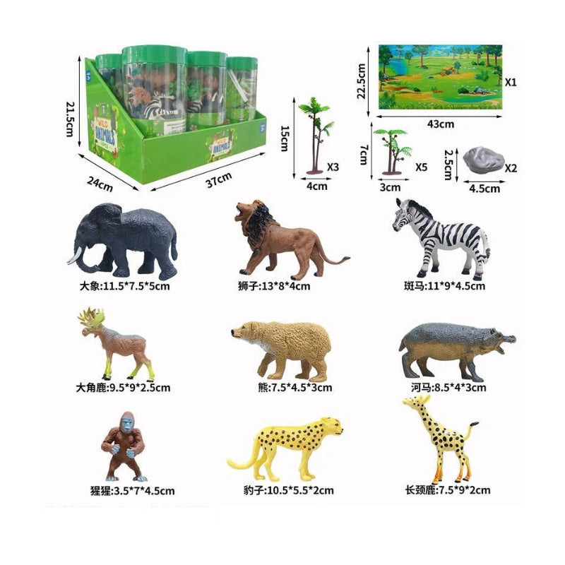 Wild Animals Safari Jungle Figures Playset with Play Mat & Storage Tube