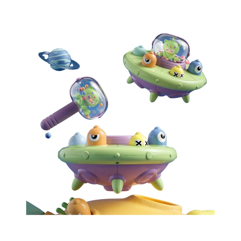 Interactive UFO Whack-a-Mole Space Toy Set with Rattle Hammer for Toddlers