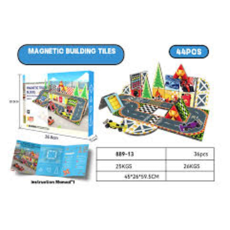 Turbo Racing Track 44-Piece Magnetic Building Tiles Set for Kids (Model 889-13) – Brand New