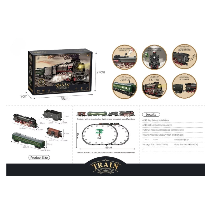 Classic Remote Control Steam Train Set with Realistic Smoke, Lights, and Sound – Brand New Electric Railway Toy
