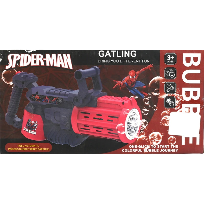 Spider-Man Full-Automatic Gatling Bubble Machine β Brand New Porous Space Capsule Bubble Blaster with One-Click Launch