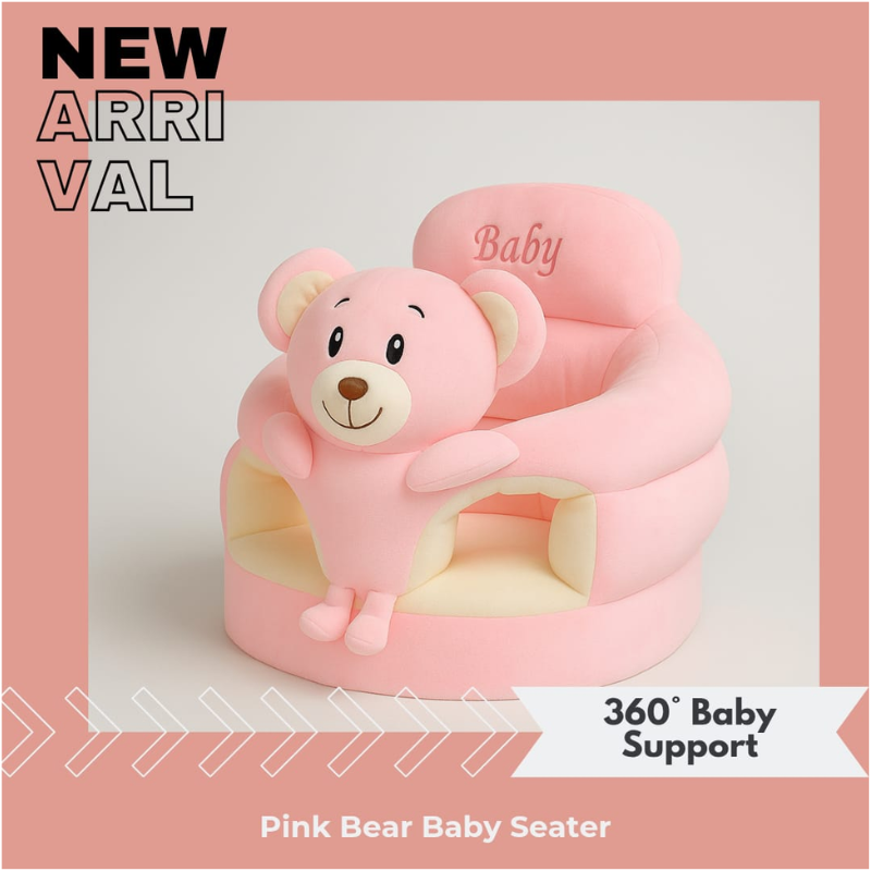 Pink Bear Baby Sofa Seater – Soft Plush Support Chair for Babies