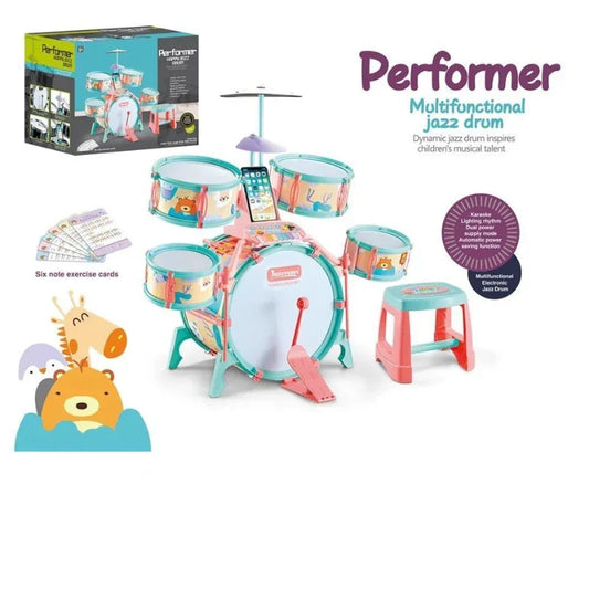 Pink and Green Multi functional Kids Jazz Drum Set
